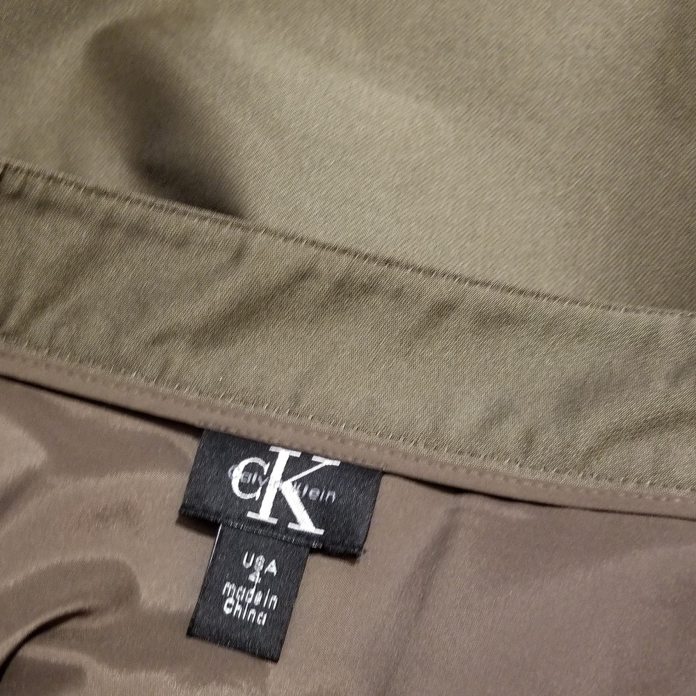 Calvin Klein Olive Green Taffeta Pencil  Skirt